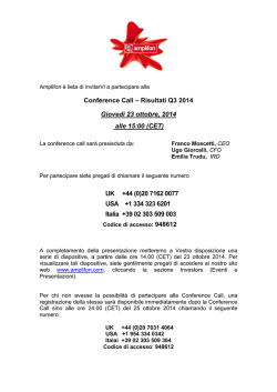 Invito a partecipare alla Conference Call - Risultati Q3 2014
