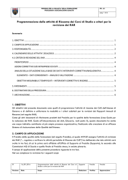 Procedura di revisione dei RAR e calendario delle attività 2014/2015