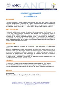I CONTRATTI DI SOLIDARIET&Agrave; C.D.S 13 FEBBRAIO