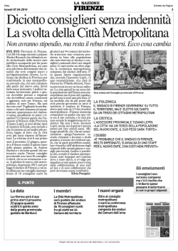 Diciotto consiglieri senza indennità La svolta della Città Metropolitana