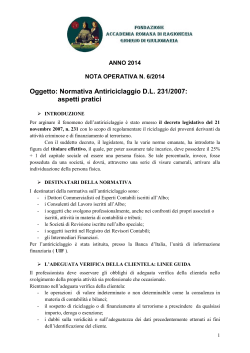 Oggetto: Normativa Antiriciclaggio D.L. 231/2007: aspetti pratici
