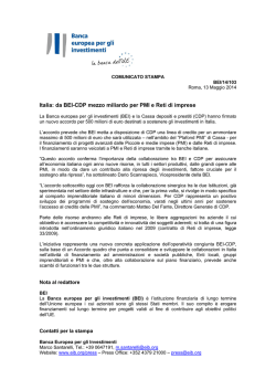 Italia: da BEI-CDP mezzo miliardo per PMI e Reti di imprese