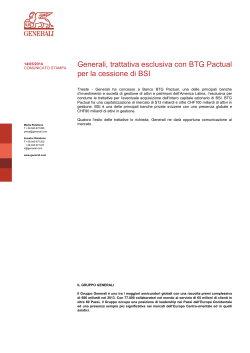 Generali, trattativa esclusiva con BTG Pactual per la cessione di BSI