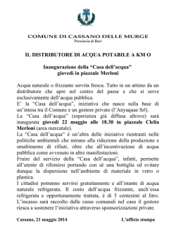 IL DISTRIBUTORE DI ACQUA POTABILE A KM O Inaugurazione