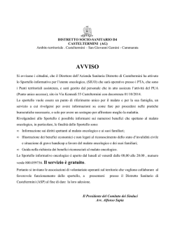 Avviso SPORTELLO oncologico ASP