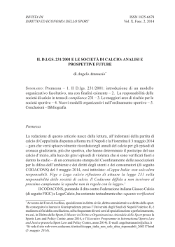 IL D.LGS. 231/2001 E LE SOCIET&Agrave; DI CALCIO