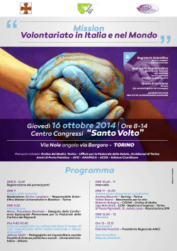 Mission: volontariato in Italia e nel mondo, Torino 16 ottobre 2014