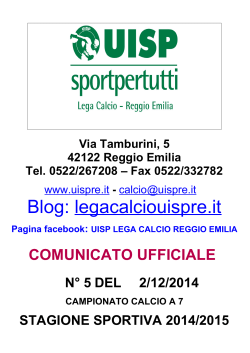 Comunicato numero 5 del 2 Dicembre 2014