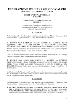 II Sez. del 21/11/2014 - Federazione Italiana Giuoco Calcio