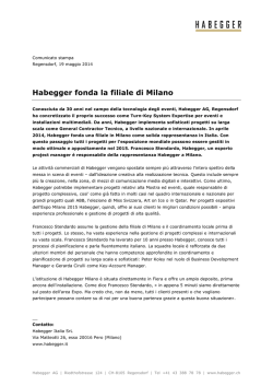 Habegger fonda la filiale di Milano
