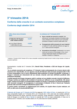 Gruppo Air Liquide: risultati terzo trimestre 2014