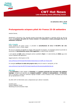 Prolungamento sciopero piloti Air France 23-26 settembre