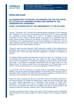 Authorisation to publish the prospectus