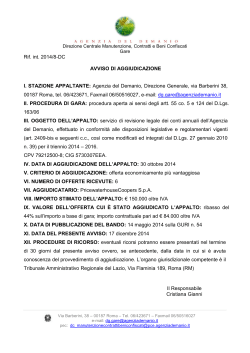 Rif. int. 2014/8-DC AVVISO DI AGGIUDICAZIONE I. STAZIONE