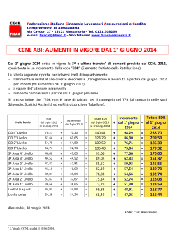 Comunicato Aumenti CCNL ABI 1° Giugno 2014