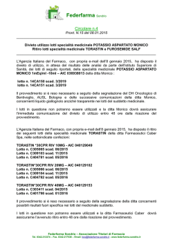 Divieto utilizzo lotti specialit&agrave; medicinale POTASSIO