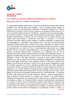 Ilva: sindacati, rischio fermata per siderurgico di Taranto