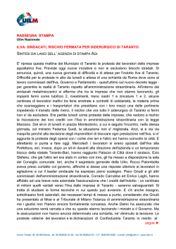 Ilva: sindacati, rischio fermata per siderurgico di Taranto