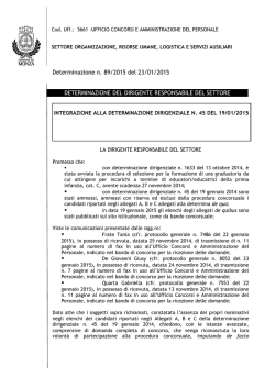 Integrazione della determinazione dirigenziale n. 45 del 19 gennaio