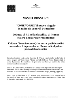 VASCO ROSSI n°1 “COME VORREI” il nuovo singolo in radio da
