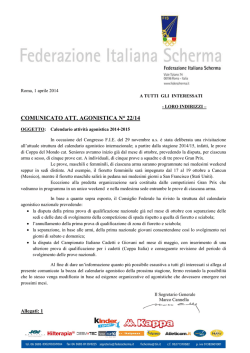 Comunicato Att Agonistica n° 22 del 1 04 2014 Calendario attività