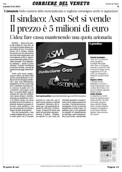 Il sindaco: Asm Set si vende Il prezzo &egrave; 5 milioni di euro