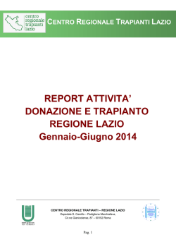 DONAZIONE E TRAPIANTO REGIONE LAZIO Gennaio