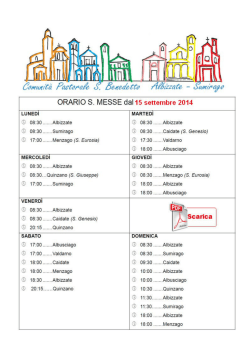 ORARIO S. MESSE del15 settembre 2014