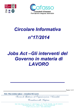 Circolare Informativa n°17/2014 Jobs Act –Gli interventi del Governo