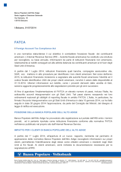 I-Bolzano, 01/07/2014 Il Foreign Account Tax Compliance Act è una