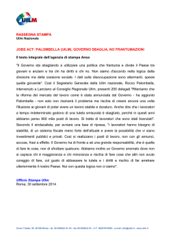 Jobs Act: Palombella (Uilm), Governo sbaglia, no frantumazioni