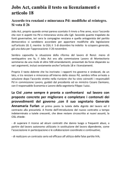Jobs Act novit&agrave; - Filca Cisl Cuneo