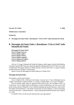 Ë Messaggio del Santo Padre e Benedizione “Urbi et Orbi