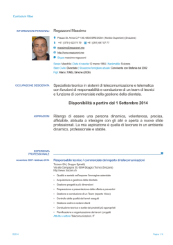 Disponibilit&agrave; a partire dal 1 Settembre 2014
