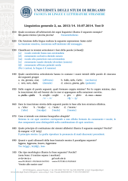 Linguistica generale 2, aa. 2013/14. 10.07.2014. Test D