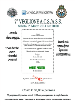 veglione a.c.s / a.s.s. sabato 15 marzo 2014 c/o hotel primavera