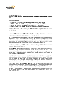 Il CdA approva il resoconto intermedio di gestione al 31