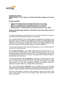 Il CdA approva il resoconto intermedio di gestione al 31