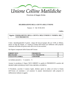 Delibera di G.U. n. 13 del 05.06.2014 Insediamento della Giunta dell