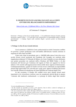 IL SEGRETO DI STATO ANCORA DAVANTI ALLA CORTE
