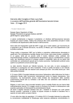 Intervento della Consigliera di Stato Laura Sadis in occasione dell