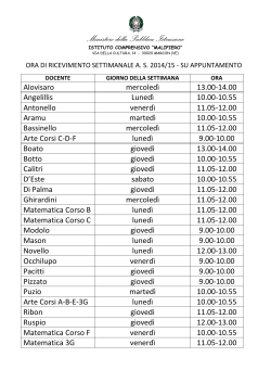 Alovisaro mercoledì 13.00-14.00 Angelillis Lunedì 10.00