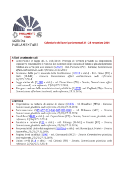 Calendario lavori parlamentari dal 24 al 28 novembre