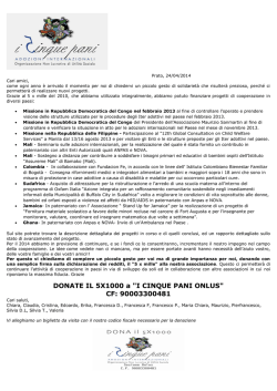 DONATE IL 5X1000 a "I CINQUE PANI ONLUS" CF: 90003300481