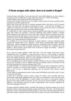 Il Forum europeo sulla salute: dova va la sanit&agrave; in Europa?