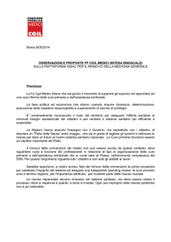 Roma 8/05/2014 OSSERVAZIONI E PROPOSTE FP CGIL MEDICI
