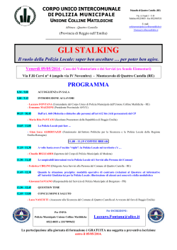 Convegno gratuito su "GLI STALKING" - Venerdì 09/05
