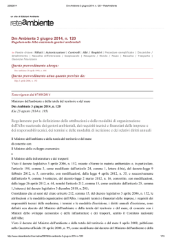 Dm Ambiente 3 giugno 2014, n. 120 Regolamento per la definizione