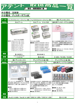 中分類名： 小分類名： 注射針