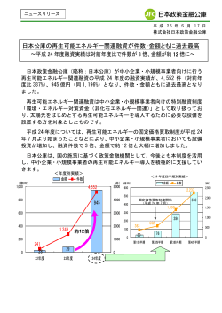 日本公庫の再生可能エネルギー関連融資が件数  - 日本政策金融公庫